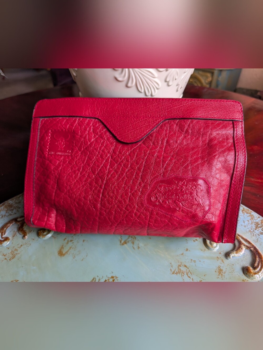 Carlos Falchi Red Textured Leather Clutch